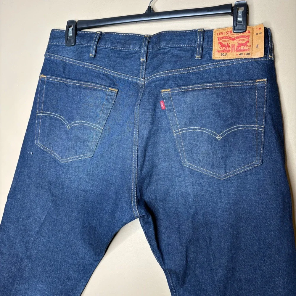 Levis 501 Button Fly Original Fit Mens Dark Wash Jeans W40 L30 Classic Workwear